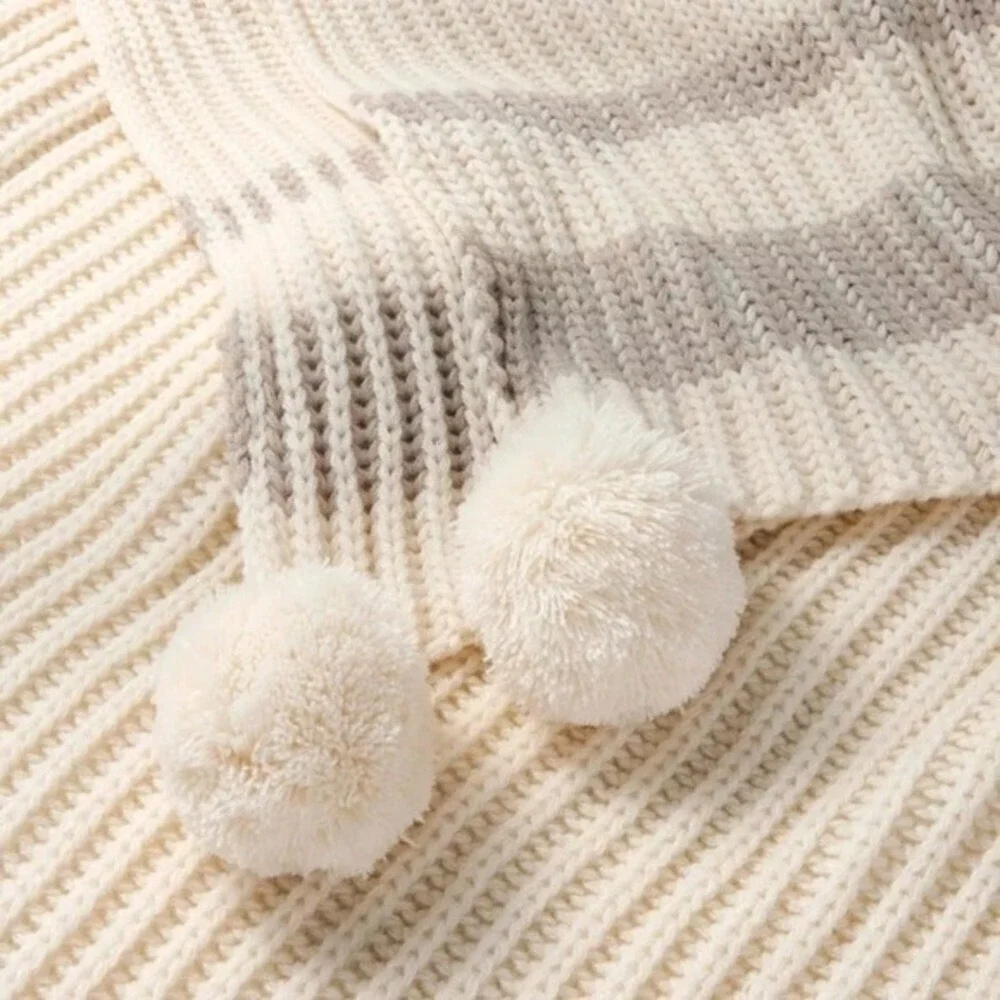 Border Stripe Rib Knit‎ Throw Blanket Beige - Hearth & Hand Magnolia, Target